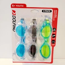 Dolfino Shark 3 Pack Youth Swim Goggles UV Protection Latex Free Brand New 