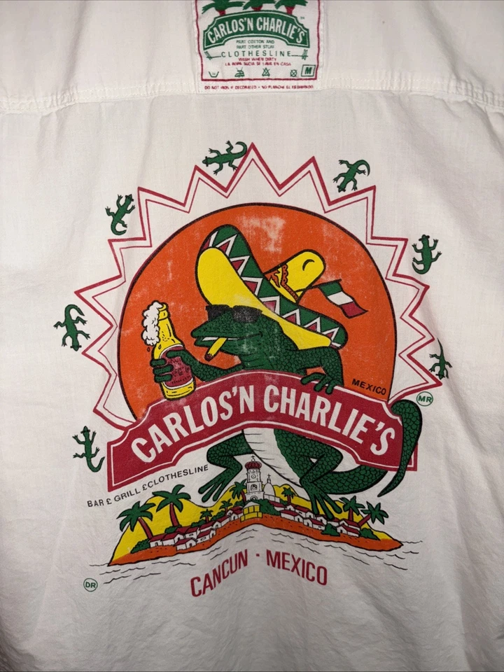 Camisa De Colección Carlos 'N Charlie's Moda Botón Delantero Blanca Mediados Años 90 Para Hombre M Foto 4 de 4