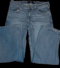 Hollister Women's Blue Low Rise Baggy Straight Stretch Denim Jeans Medium Wash