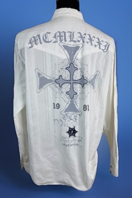 Guess  Shirt Mens 2XL  White Nickel  Snap Textured Graphic Print Cross Cotton