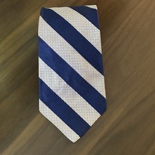 Polo Ralph Lauren Repp Tie Striped Navy & Platinum Grenadine Silk Made In USA