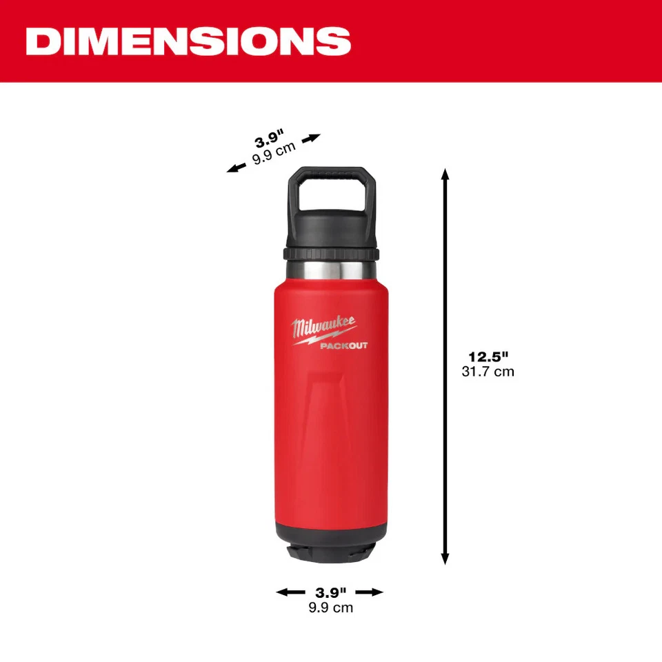 Milwaukee 48-22-8397R PACKOUT 36oz Red Insulated Bottle with Chug Lid - Image 3 of 4