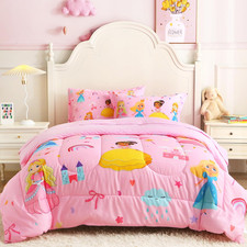 Lasoftan Kids' Princess Twin Comforter Set, 5-Piece Soft Fluffy Bed-In-A-Bag wit