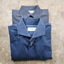 2 Eton Dress Shirts 15 3/4 40 Mens Slim Fit Button Up Long Sleeve Blue Grey