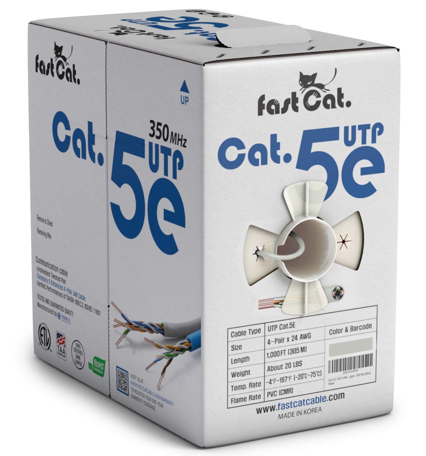 Fast Cat5e Ethernet Cable 1000ft - 24 AWG CMR Bare Copper Wire Insulated
