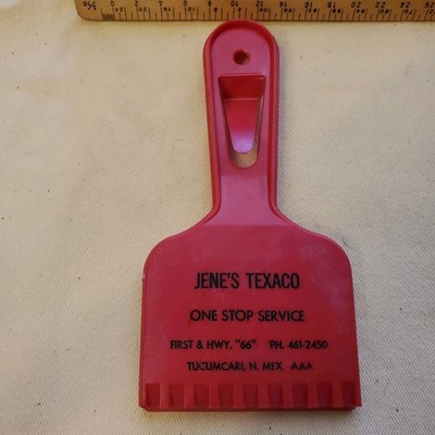 Vtg Texaco Rt66 Ice Scraper W/Viser Clip Tucumcari, NM Jene's Full Svc 1950s
