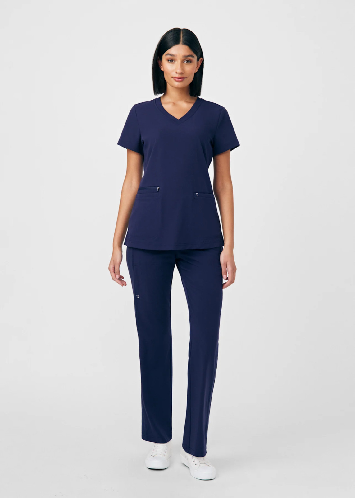 White Cross V Tess XS Navy Blue Scrub Top