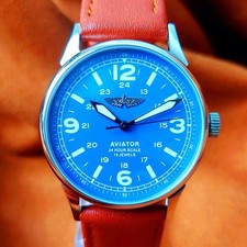 Vintage Men's Watch Raketa Aviator USSR Soviet Wrist Watch Blue Dial Serviced