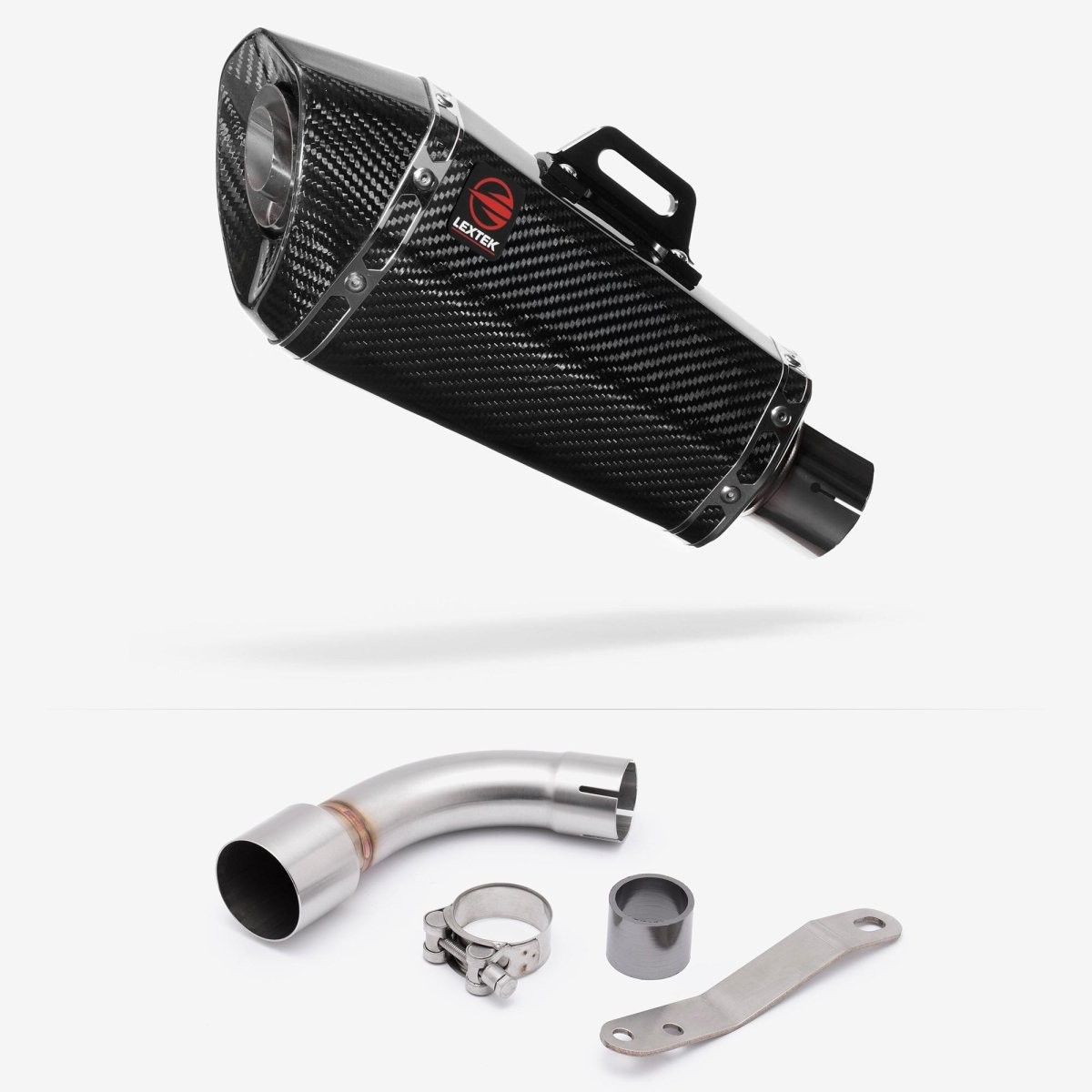 Lextek Carbon Fibre XP8C 210mm Exhaust with Link Pipe Silencer Chrome Polished