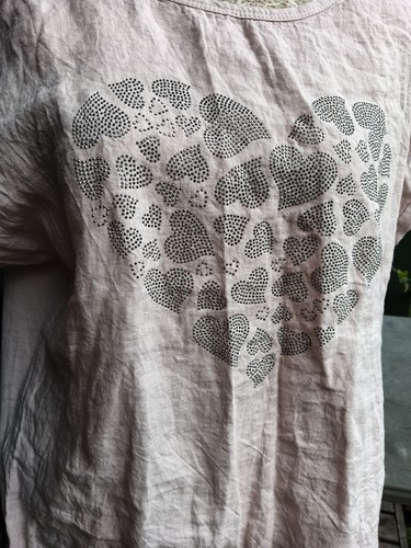 Made In Italy Largenlook Linen Front Pink Top Sparkle Hearts Cottin Jersey Back - Picture 5 of 8