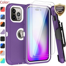For iPhone 15 Pro Max 14 13 12 11 XR Shockproof Belt Clip Case Screen Protector