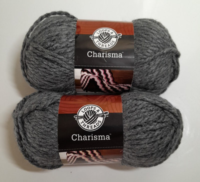 2 Loops and Threads Charisma Yarn 13 Charcoal 3.5 oz 109 Yard Skein Knit Crochet