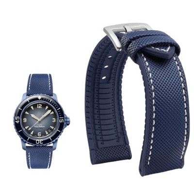 22mm Blancpain Fifty Fathom Sailcloth Hybrid Rubber Strap |Blue |Silver Buckle