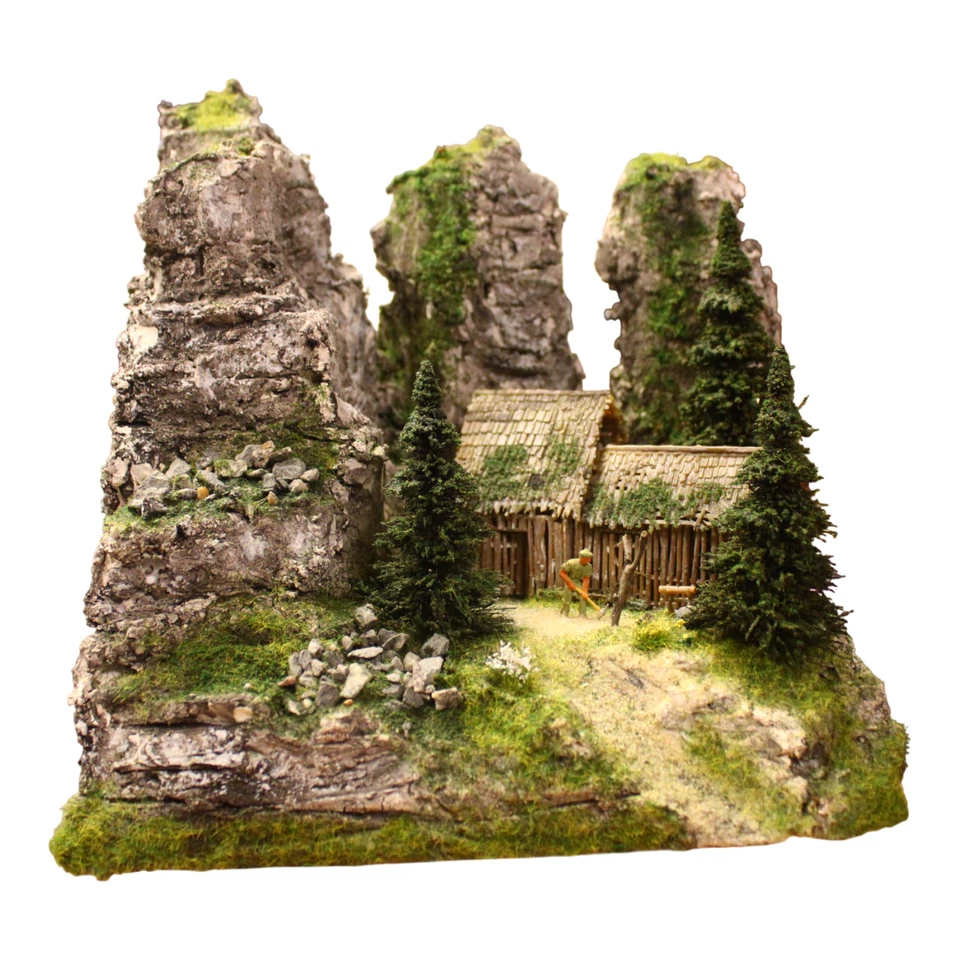 Diorama H0/1:87 Forstarbeit im Gebirge Berg Granit Felsen Landschaft patiniert - Bild 2 von 4