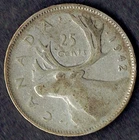 Canada 25 Cents 1942 - 80% Silver Caribou, King George VI Coin with Nice Toning