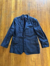 J.CREW Men's 42R Navy Blue Irish Linen Blazer Solid, 3-Button