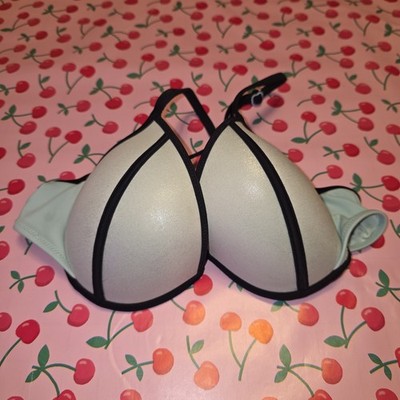 Victoria's Secret Bikini Swim Top 34C Light Blue Black Trim Halter Padded