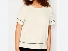 Pure Jill Cream Slinky Knit Quiet Luxury Rayon Lycra Spandex Boxy Top Sz Medium