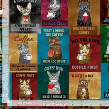 Feline Drive Fabric COFFEE CATS Timeless Treasures - Fat Quarter 18"x 22" FQ