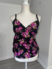 Catalina Plus 1X 16W Floral Tankini Swim Top Black Pink Removable Pads