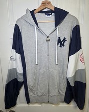 RARE STARTER NY Yankees Baseball Hooded Jacket- Size XL Blue & Gray