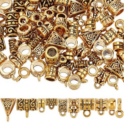 100 Pcs Gold Clasp Bail Beads - Antique Alloy Jewelry Making Supplies