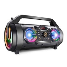 Bluetooth Speaker, 30W Portable Boombox 14 6.3 8.3inch, Black Gold