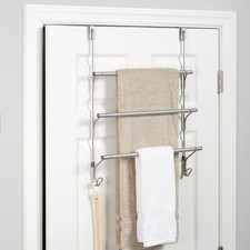 Over-the-Door 3-Tier Towel Bar with Hooks Satin Nickel Hanging Organizer Rack