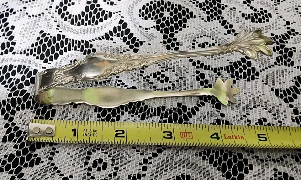 😎 RARO ANTIGUO c1898! PINZAS PARA CUBO DE AZÚCAR "4,5" CHAPADAS EN PLATA PATRÓN MELROSE ◽️🤍 Foto 2 de 4