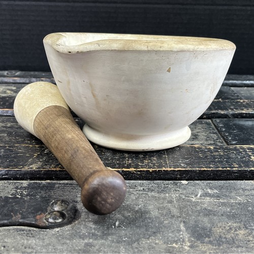 Vintage Stonewear Mortar And Wood Pestle Very Large Antique Mortar And Pedestal - Picture 5 of 12