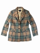 Pendleton Womens Plaid Wool Blazer Size Petite 12 Green Tan Vintage Jacket