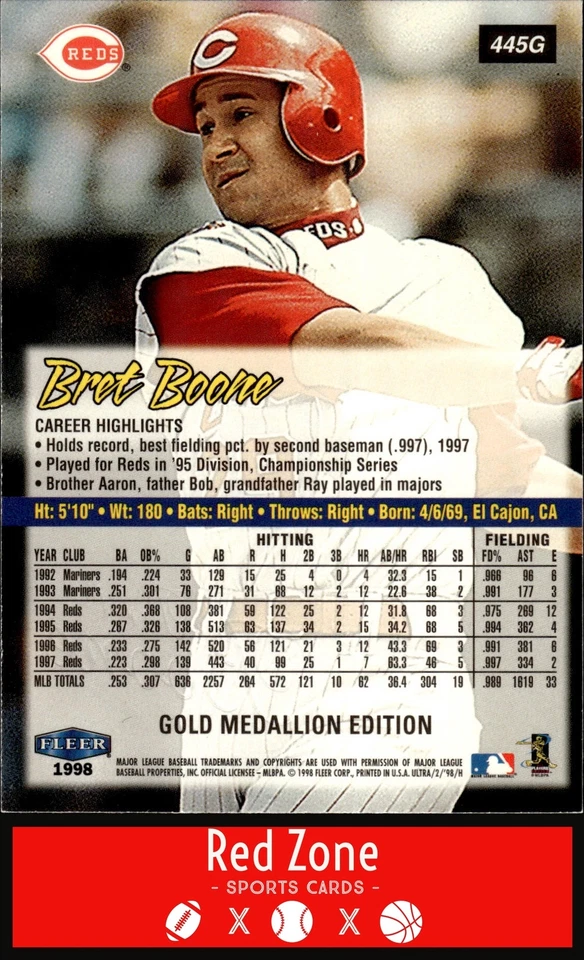 1998 Ultra - #445G Bret Boone NM. - Image 2 of 2