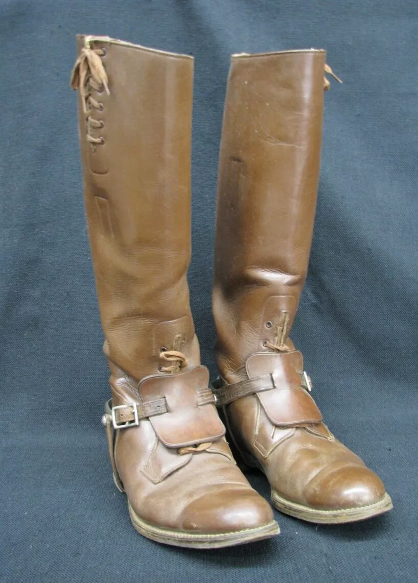 Military Leather Riding Boots With Bal Laced Instep Leather Sole
