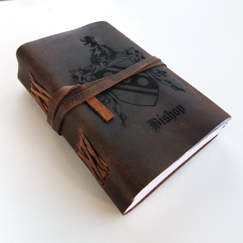 Custom Family Crest Leather Journal, Free Personalization 5" x 7" Lined Paper - Picture 4 of 10