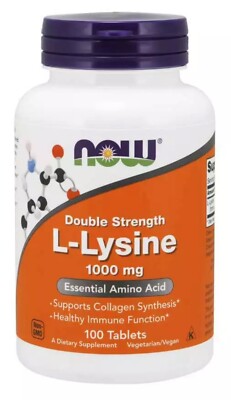 Now Foods L-Lysine 1000mg Collagen Synthesis Double Strength 100 Tabs EXP04/2027