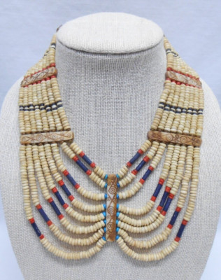 Kenyan Natural Camel Bone Beaded Vintage 8 String 10'' Drop Chunky Necklace