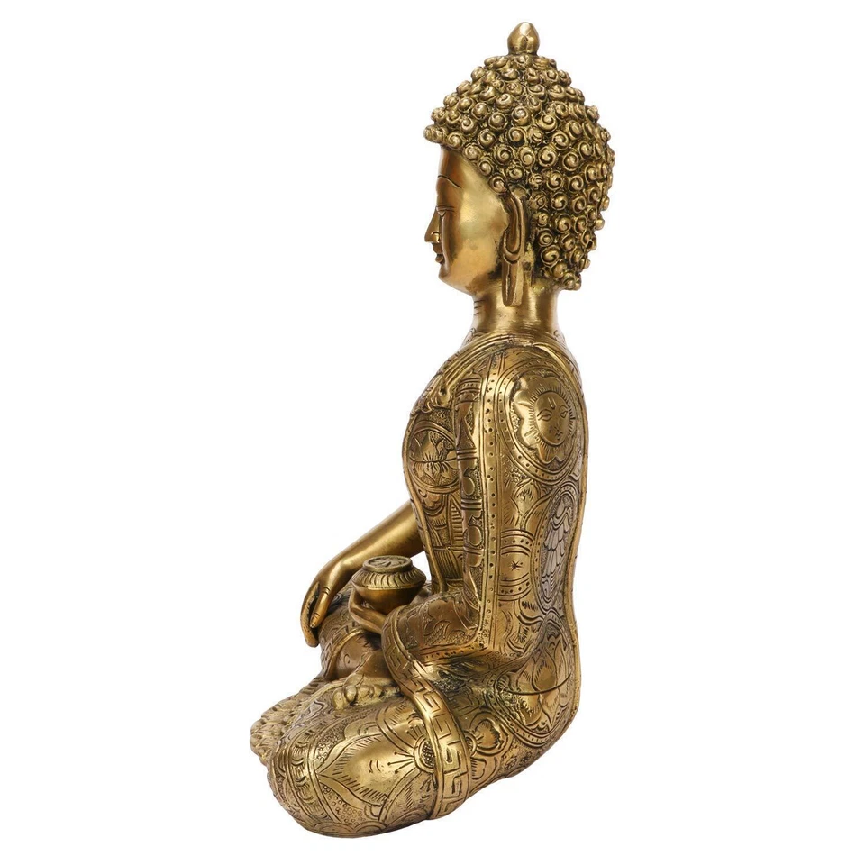 Statue de Bouddha en laiton bouddhisme signe de vie terre touchant... - Photo 4/4