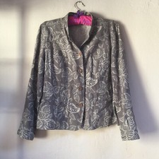 Charter Club Womens Large Button Front Leaf Linen Blazer Jacket Taupe Casual