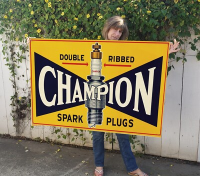 #ad #ad Vintage Champion spark plug Banner Repro 48quot; x 33quot; for Gas Enthusiasts NHRA $49.95