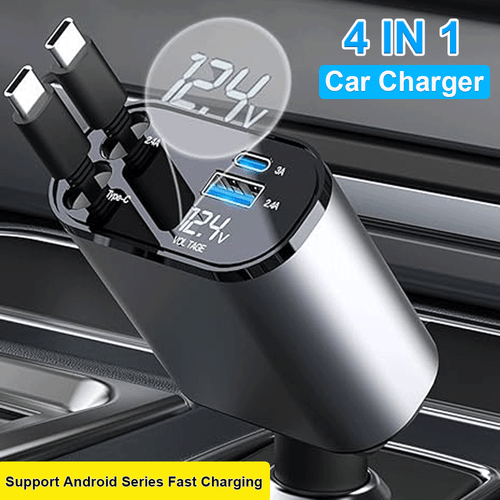 Retractable Car Charger 4 in 1 Fast Car Phone Charger 100W with USB Type C Cable - Picture 2 of 13