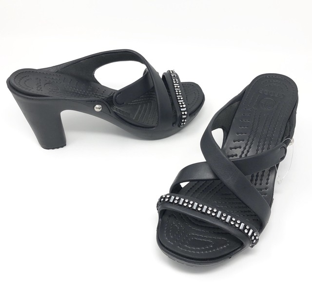 Crocs Cyprus IV Rhinestone Heels Sandals Womens Size 8 Black NEW | eBay