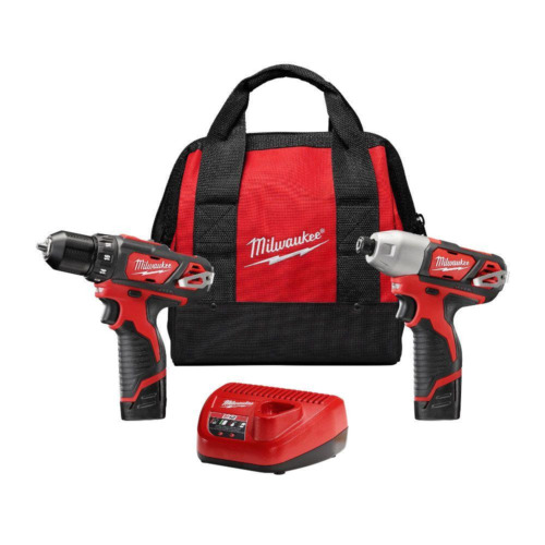 Milwaukee Cordless Drill Impact Driver Combo Kit W/ 2 Batteries Charger 12-Volt