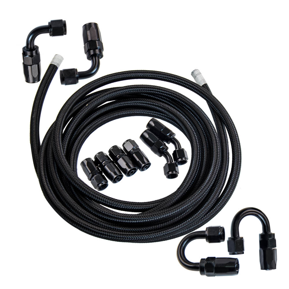 Black An6 -6an Nylon Steel Braided Oil Fuel Line Fitting Hose End Adaptor new