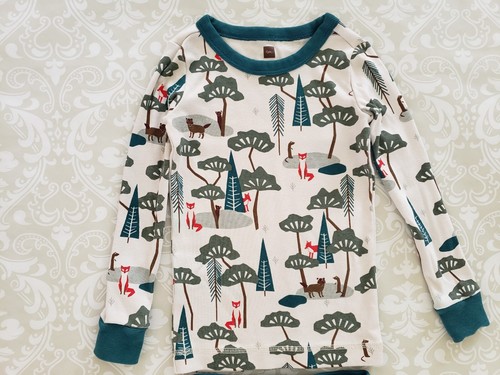 Tea Collection 4 Two Piece Long Sleeve Pajamas Forest Animal Fox Racoon Trees - Picture 2 of 6