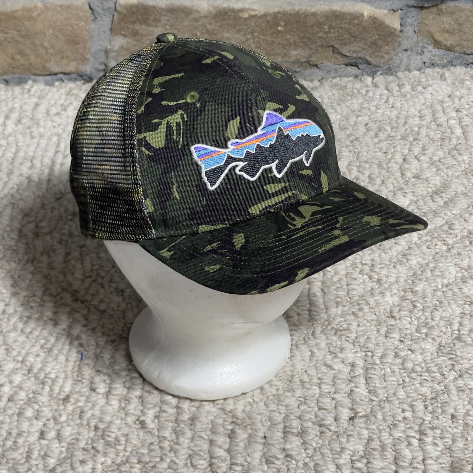 Sombrero Patagonia Malla Snapback Camuflaje Camionero Pescado Grande Deportista Verde