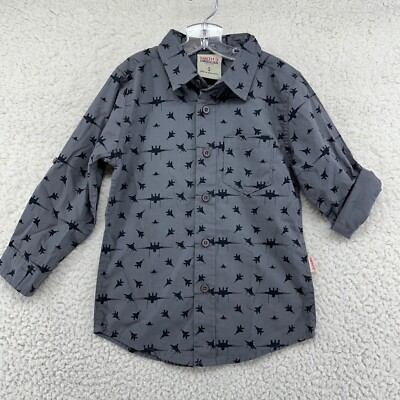 Smith's American Boys 4 Gray Long Sleeve Collared Button Up Shirt Fighter Jets