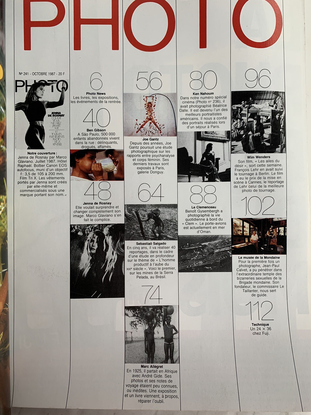 FRENCH PHOTO MAGAZINE VINTAGE 241 OCTOBER 1987 JENNA DE ROSNAY WIM