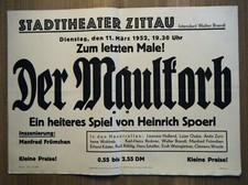 Plakat Stadttheater Zittau heiteres Spiel Der Maulkorb 11.3.1952 Oberlausitz DDR