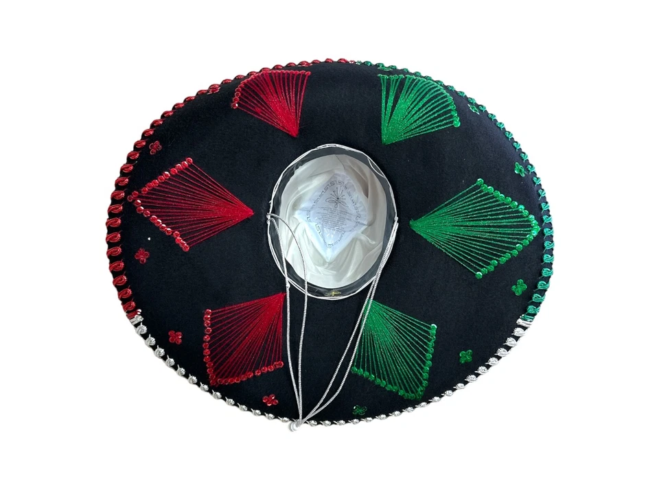 CHAPÉU MARIACHI MEXICANO, CHARRO, SOMBRERO, FANTASIA, 22" TAMANHO ÚNICO, TRICOLOR - Imagem 4 de 4