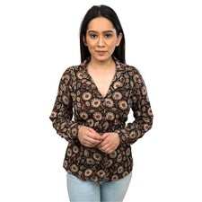 Sanskriti Pure Cotton Handblock Floral Printed Blazer Collar Full Sleeve Shirt